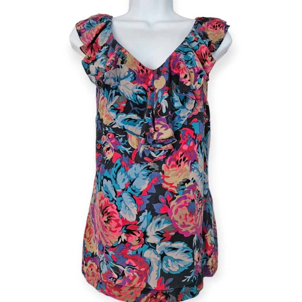 NWOT Anthropologie Moulinette Soeurs pink purple red blue floral silk top 2